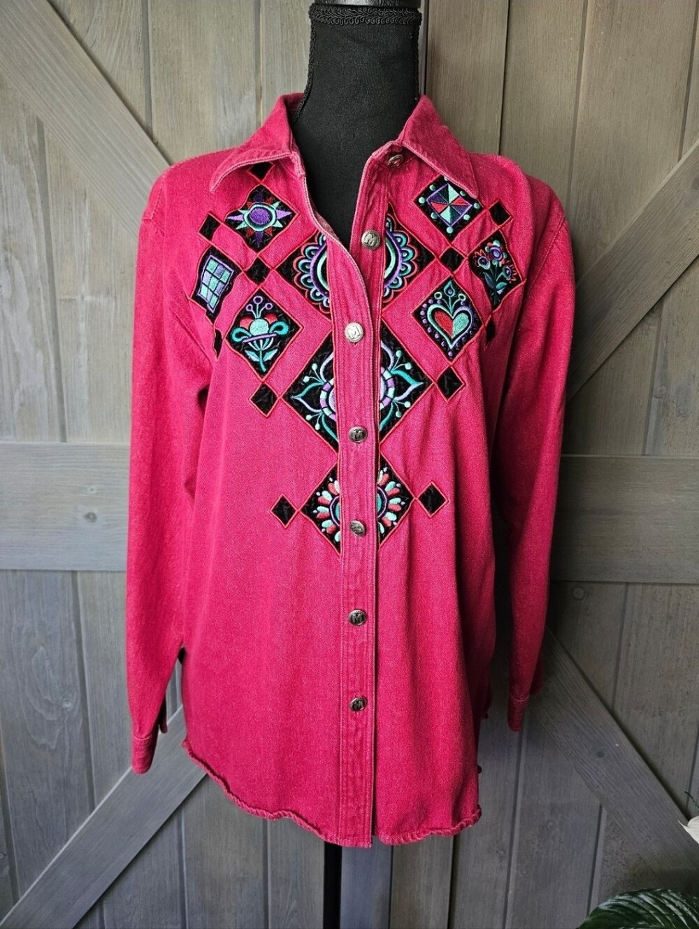 Vintage Bob Mackie Wearable Art Button Down Shirt sz Small